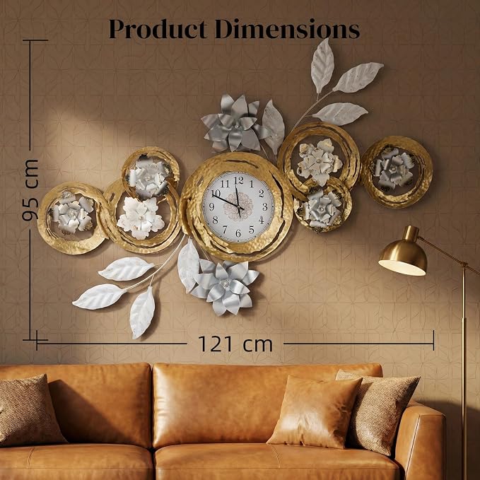 Large 3D Metal Wall Decor Vintage Gold Abstract Circular Exquisite Clocks And - Image 2