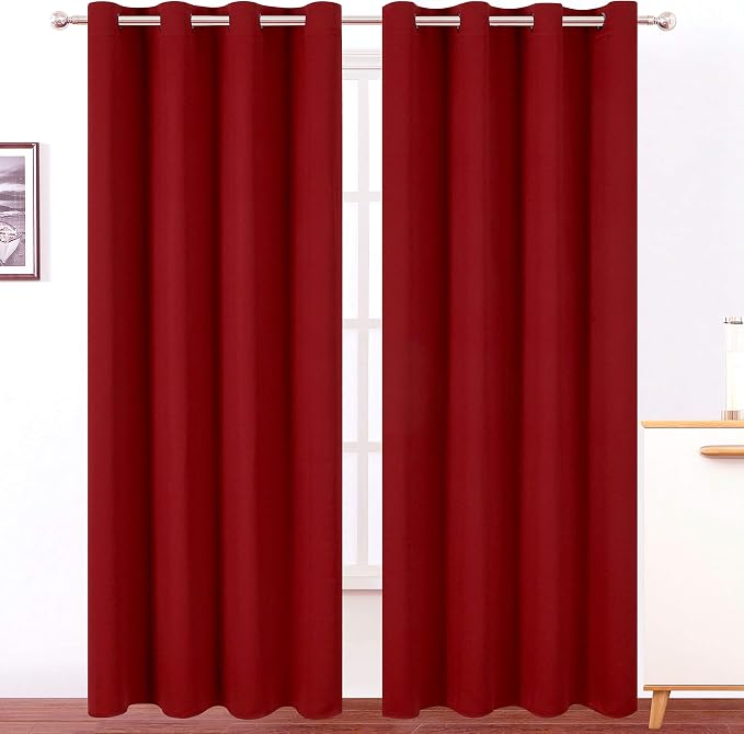 LEMOMO Dark Red Thermal Blackout Curtains/52 x 95 Inch/Set of 2 Panels Room by Lemomo