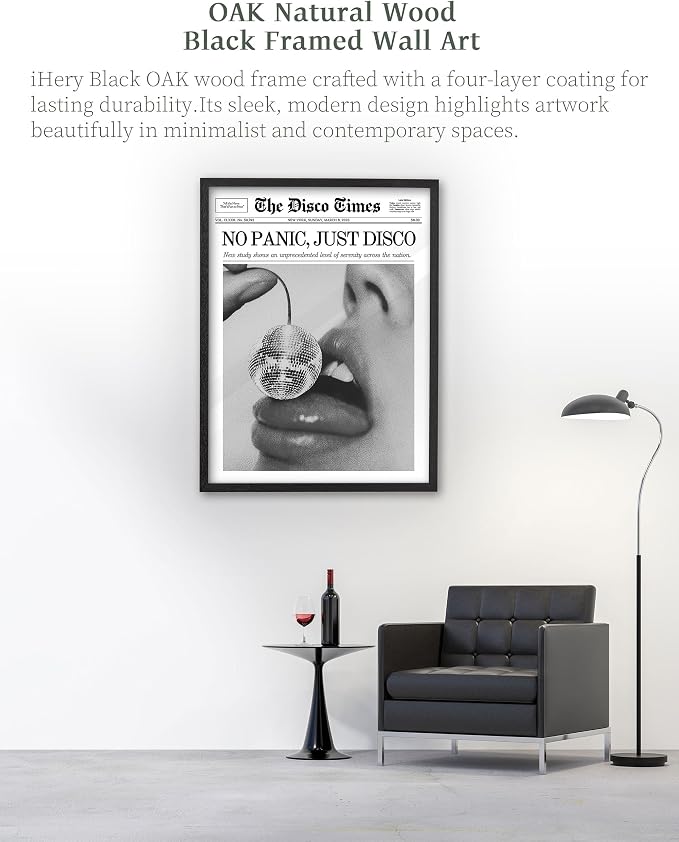 iHery Premium Natural Black OAK Wood 12x16in No Panic Just Disco Trendy Framed - Image 4