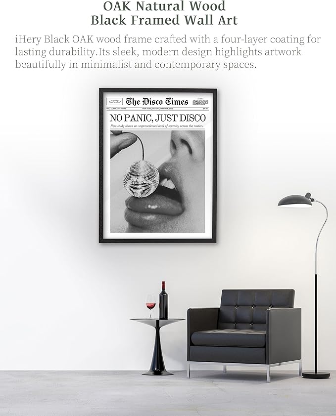 iHery Premium Natural Black OAK Wood 16x20in No Panic Just Disco Trendy Framed - Image 4