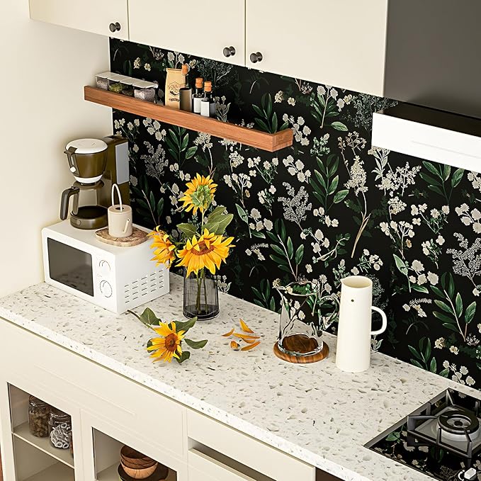 Laatse Dark Floral Wallpaper Peel and Stick Green Leaf Wallpaper Vintage - Image 2
