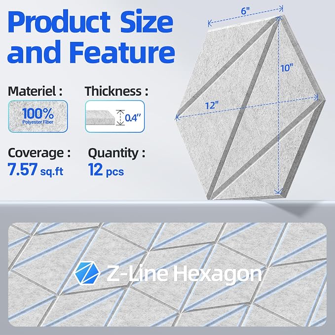 12 Pack Acoustic Panels with Self-Adhesive 12"X10"X0.4" Sound Proof Foam Panels - Image 6
