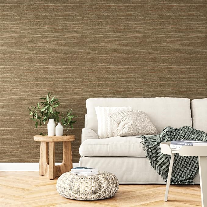 VEELIKE 15.7''x354'' Gold Brown Grasscloth Wallpaper Textured Woven Grass Cloth - Image 6