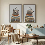 Framed Boho Animal Wall art for Nursery Decor, 2 Piece Rustic Bird Bear Canvas - Image 8