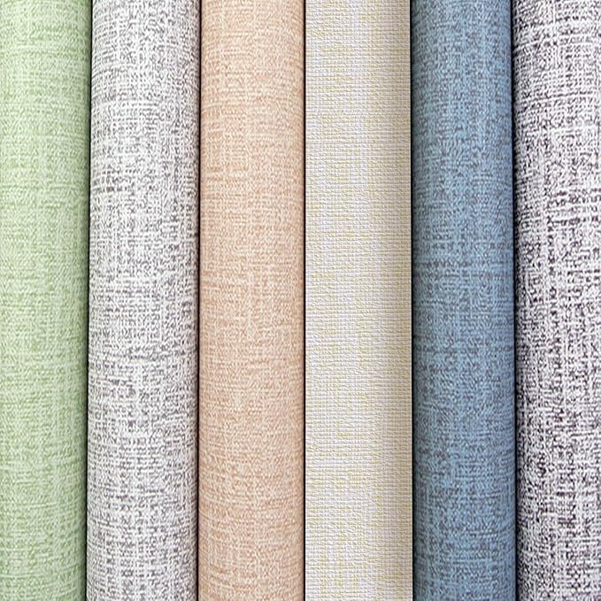 Yancorp 32.8ft Cream Textured Fabric Wallpaper Faux Grasscloth Beige Peel and - Image 8