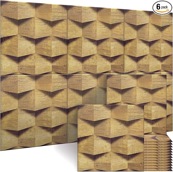 BUBOS Self-Adhesive Acoustic Wall Panels, 6 Pack Wood-Pattern Soundproof Wall by BUBOS