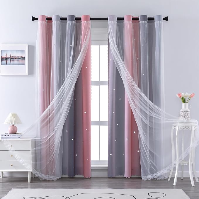 XiDi Curtains for Bedroom Decor, Rainbow Pink-Grey-34-90 - Image 3