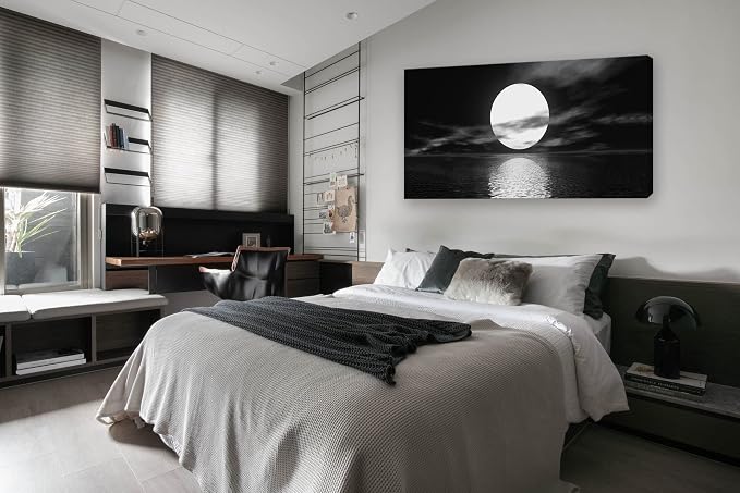 Cao Gen Decor Art S06462 Wall Art Canvas Sea White Full Moon in Night Picture - Image 3