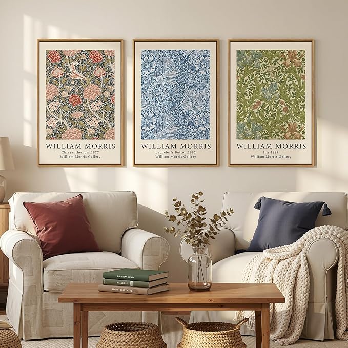 Large Framed William Morris Wall Art Set of 3, Vintage Green Botanical Floral - Image 2