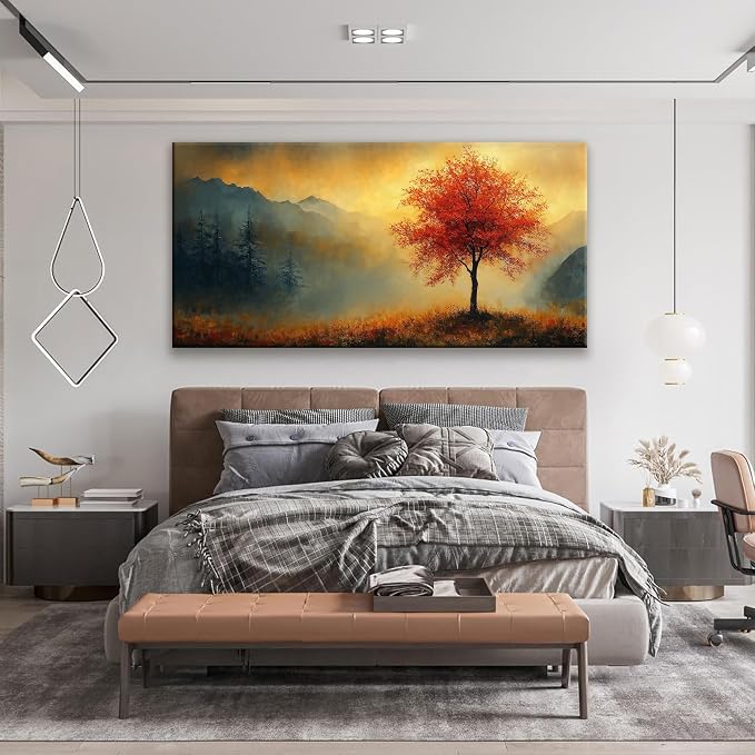 Suconvng Wall Art For Living Room Prints Tree Of Life Gold Landscape Canvas Art - Image 3