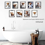 SEHSUVC Funny Bathroom Cow Posters Wall Art Set of 9, Vintage Brown Highland - Image 7