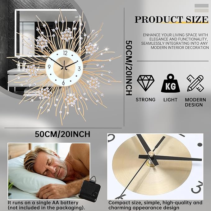 SIN&MI Large Wall Clocks, Silent Sunflower Shape Chic Decorative Wall Clock - Image 3