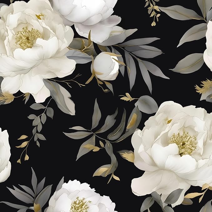 Laatse Dark Floral Wallpaper Peel and Stick Boho Wallpaper 17.5in x 118in White by Laatse