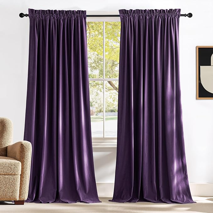 NICETOWN Purple Velvet Curtains and Drapes, Extra Long Elegant Wall Backdrop by NICETOWN