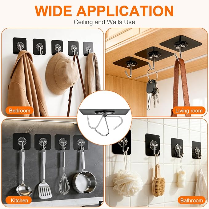 DDMY Heavy Duty Hooks Self Adhesive Hooks Newly Black Sticky - Image 3