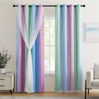 XiDi Blue & Rainbow Curtains for Kids & Girl Rooms by Addsomecolortolife