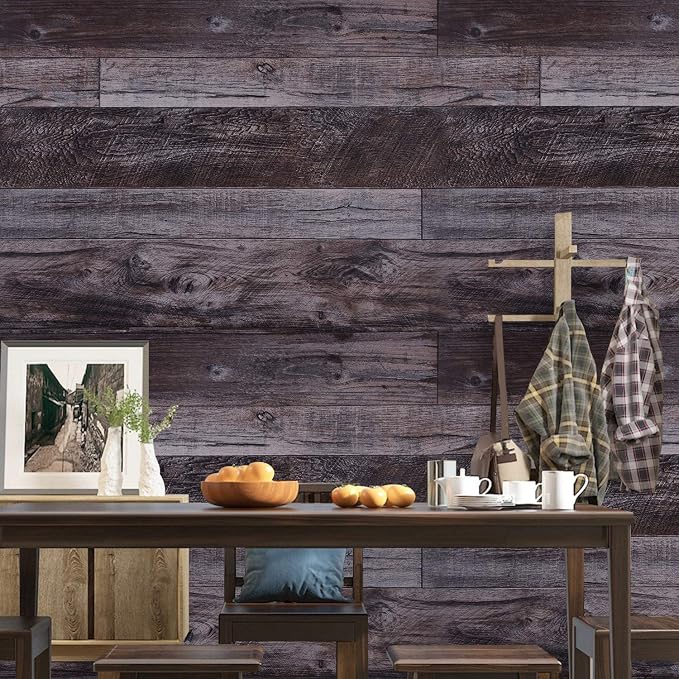 WENMER 17.71" x 118" Grey Wood Peel and Stick Shiplap Self-Adhesive Wallpaper - Image 2