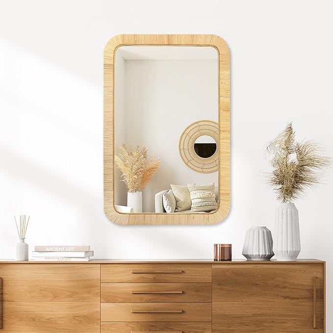 PERFNIQUE Rattan Mirror, Decorative Wall Nursery Decor, Rustic Farmhouse - Image 4