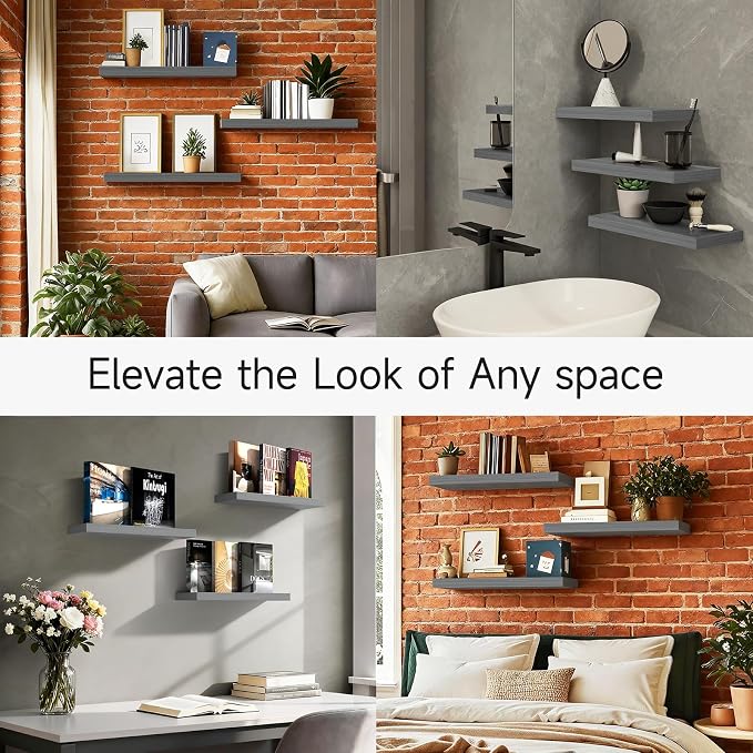 BAYKA Floating Shelves for Wall, 22.5 Inches Wall Mounted Rustic Wood Shelves - Image 7