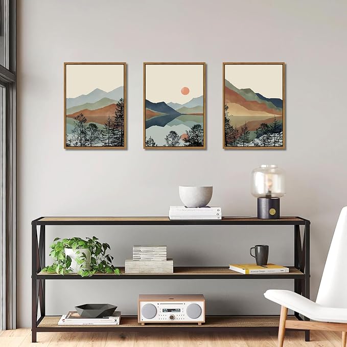 AKWISH Mountain Canvas Wall Art Set of 3, Boho Watercolor Poster Prints - Image 2
