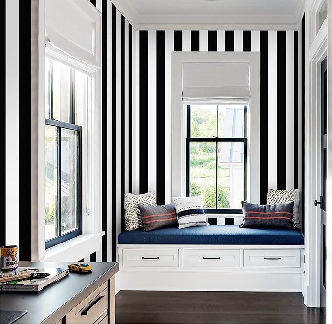 Guvana 472.4"x17.7" Striped Peel and Stick Wallpaper Black and White - Image 4
