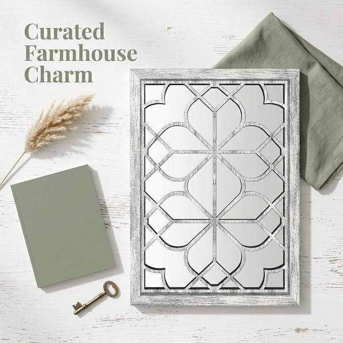 Set of 2 19x26 Inch Large Grey Shatterproof Rectangular Wall Mirrors, Boho - Image 4