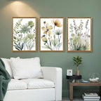 SYWENNOI Wood Framed Green Botanical Canvas Wall Art, Boho Floral Watercolor - Image 3