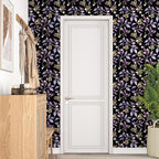 Extra Long Vintage Purple Leaves Wallpaper, 17.5In x 393In Black Botanical - Image 5