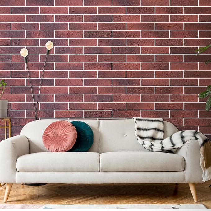 100 Vintage Red Faux Brick Wall Tiles, 3D Thin Brick Veneers - Image 4