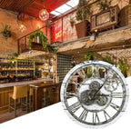 HOIBAI Vintage Industrial Wall Clock, 24 Inch, Rustic Natural Wood, Moving Gears - Image 4