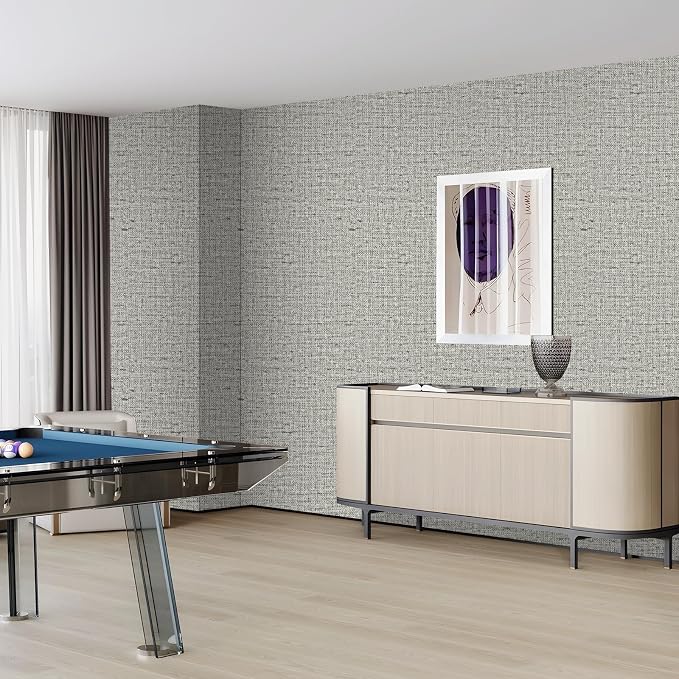 15.75"x590.6" Gray Grasscloth Wallpaper Peel and Stick Removable Textured Wall - Image 7