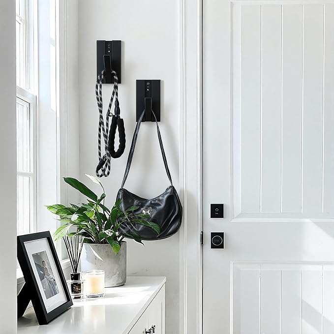 Folding Wall Hooks 2Pack: Black Modern Wooden Coat Hooks Mount - Image 8