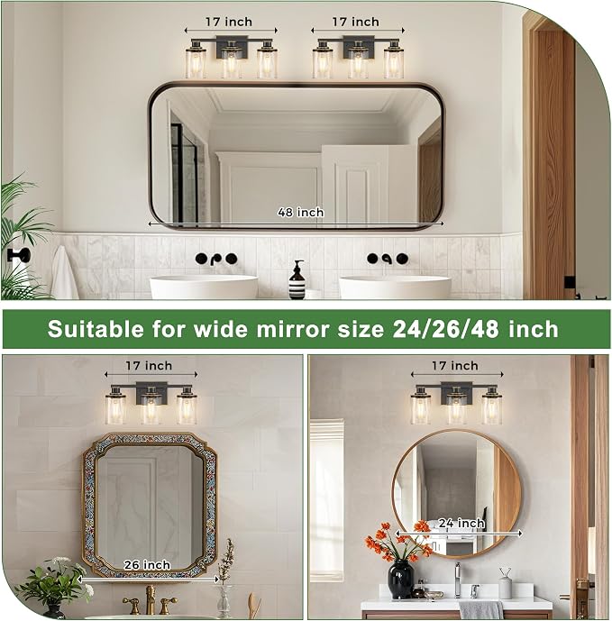 DORESshop 17 Inch Bathroom Light Fixtures, 3-Light Black - Image 2