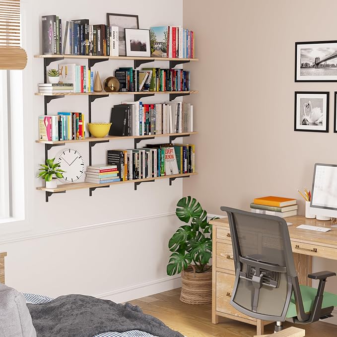 Wallniture Turin 60" Long Wall Bookshelf, Floating Shelves - Image 4
