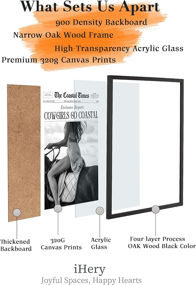 iHery Premium Natural Black OAK Wood 12x16in Cowgirls Go Coastal Trendy Framed - Image 3