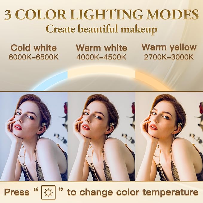 ROLOVE Vanity Mirror with Lights, LED Makeup Mirror, 10X Magnification - Image 4