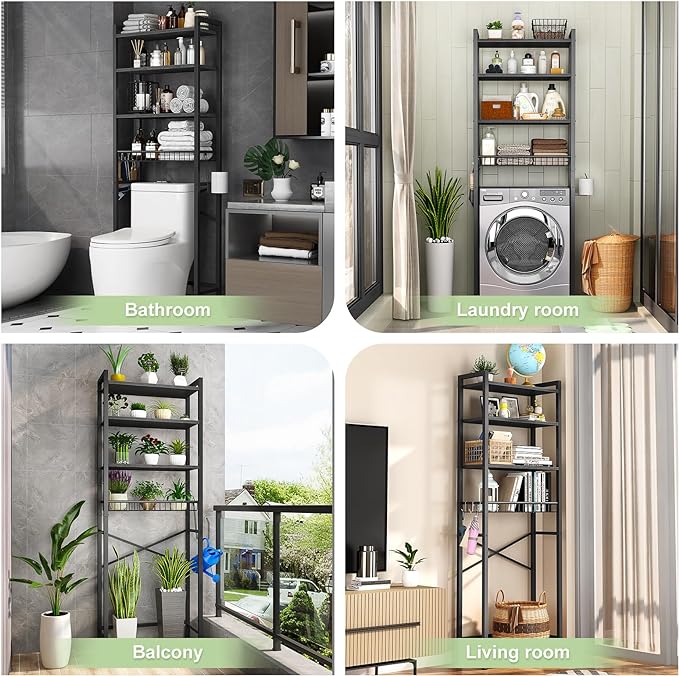 Kalrin Over-The-Toilet Storage Rack, 4-Tier Bathroom Organizer Shelf Over Toilet - Image 3