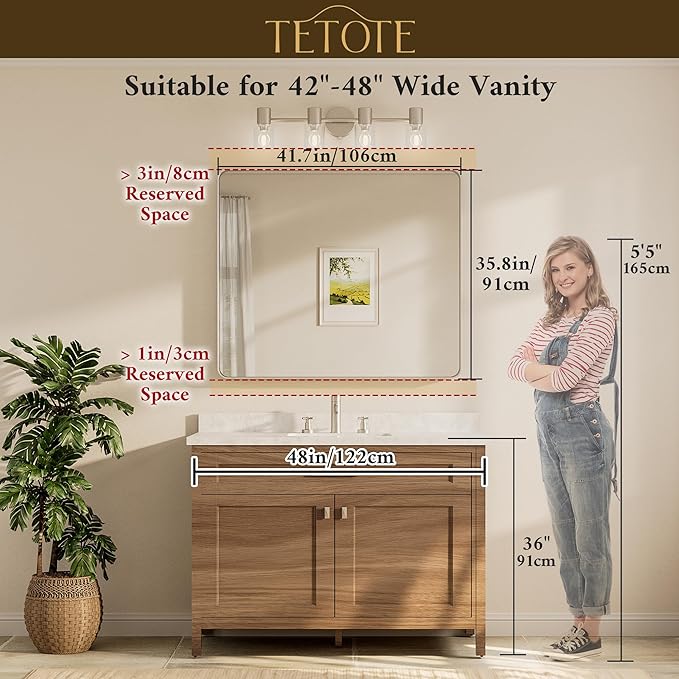 TETOTE Brushed Nickel Bathroom Mirror 42 x 36 Inch - Image 8