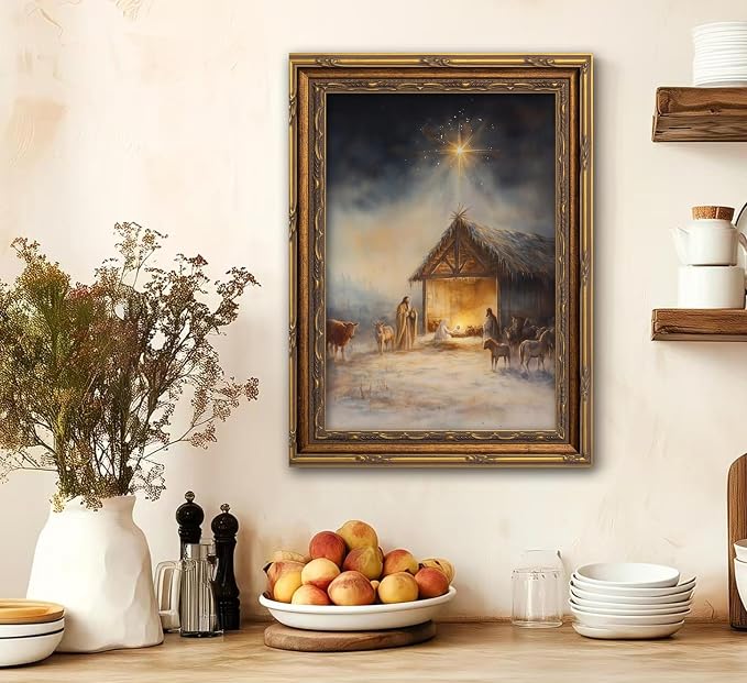 Vintage Nativity Scene Gold Framed Wall Art Birth of Jesus Christmas Christian - Image 9