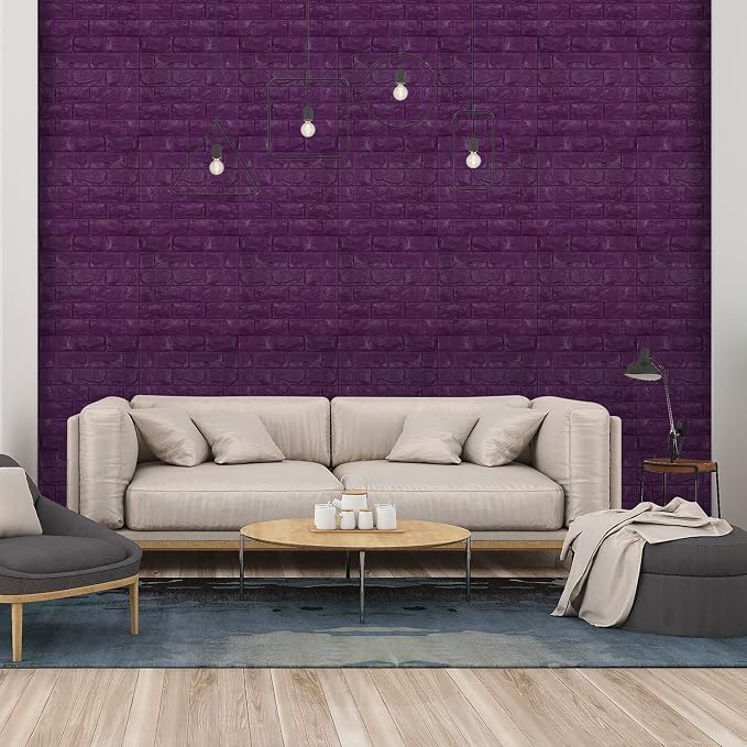 30PCS 3D Wall Panels Peel and Stick Faux Brick Wallpaper Purple Self Adhesive - Image 2