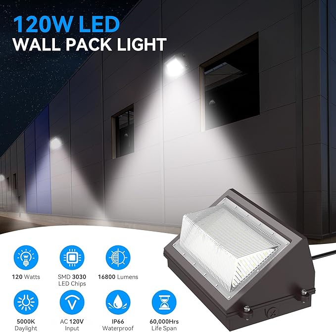 120W LED Wall Pack Light with Dusk-to-Dawn Sensor, 16800LM 5000K LED Security - Image 3