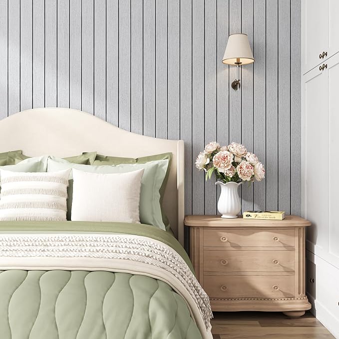 VEELIKE Light Grey Wood Slat Wall Panel Peel and Stick Wood Wall Panels - Image 2