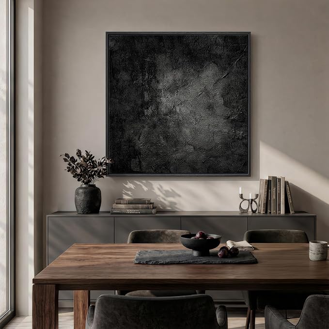Large Framed Black Abstract Wall Art, Modern Square Canvas Painting Artwork - Image 4