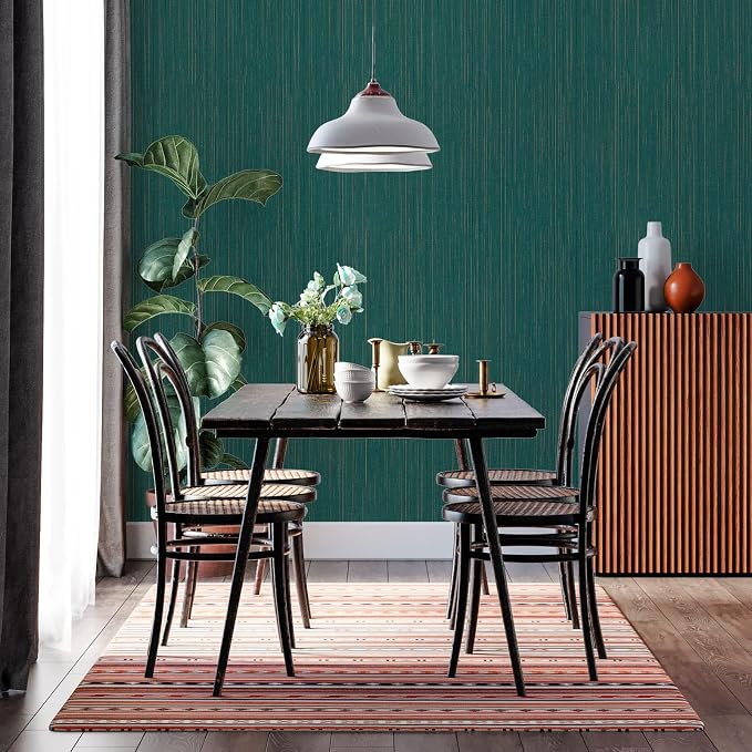 Teal Grasscloth Peel and Stick Wallpaper Texture Contact Paper A Set of 15.7" X - Image 4