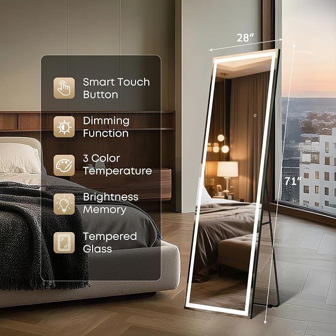 Kosmonia 71x28 Frameless Full Length Mirror, Dimmable 3 Color LED Light - Image 6