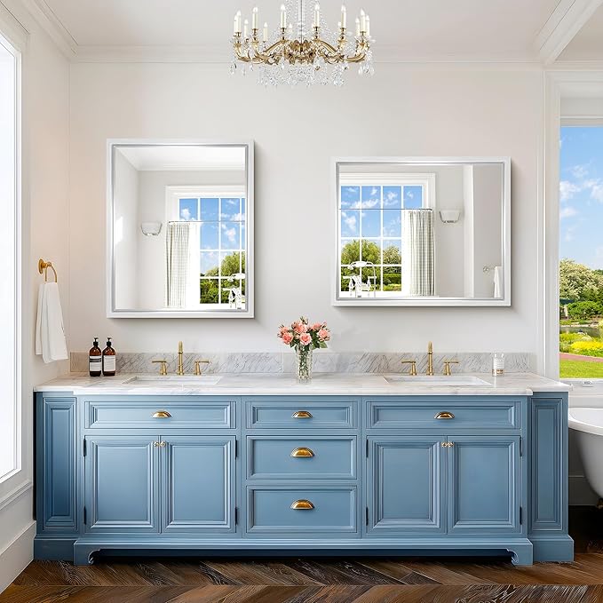 36x30 Silver Bathroom Mirror, Brushed Silver Rectangular Mirror - Image 5