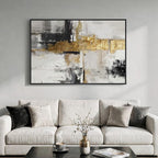 Extra Large Framed Black and White Gold Abstract Wall Art - Image 2