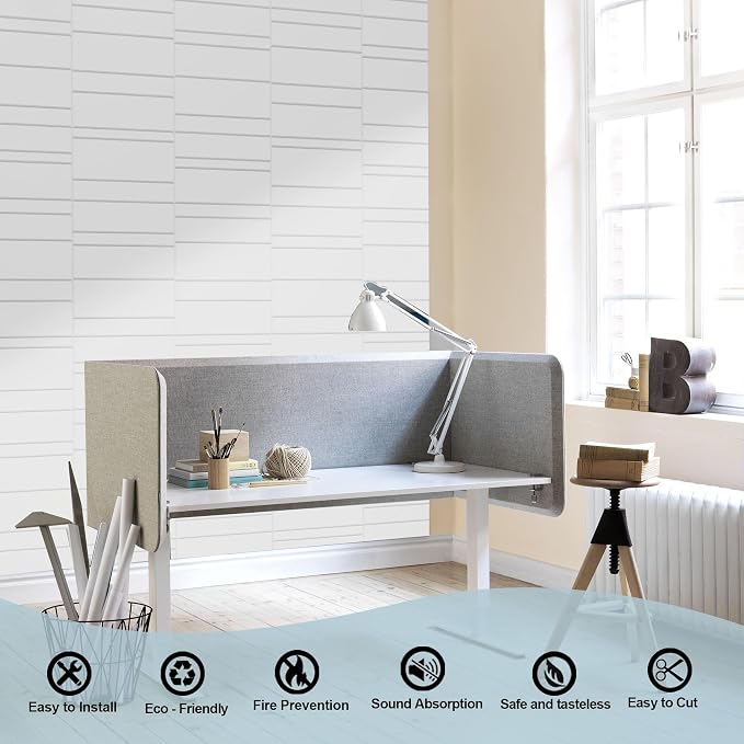 Acoustic Wall Panels – 8 Pack 31.75"x15.75" Thick White Striped Groove Sound - Image 4