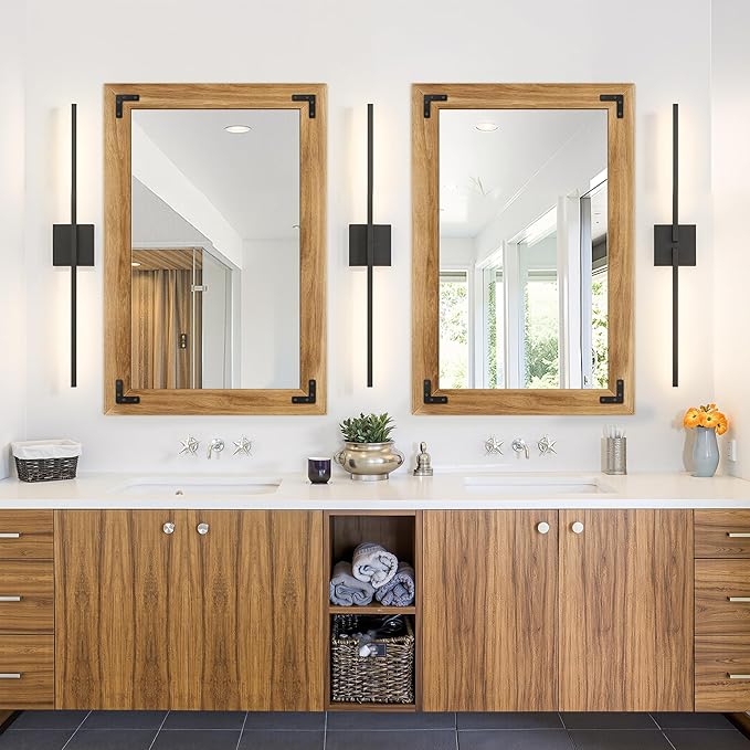 Bathroom Mirror for Wall with Wooden Frame, Bedroom Decor, Vertical or - Image 3
