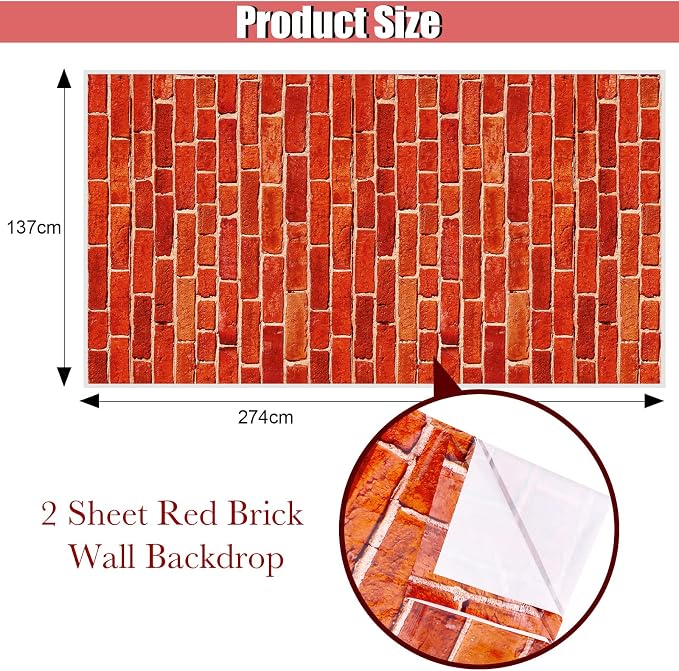 Chuangdi 2pcs 4.5 x 9 Feet Brick Wallpaper Peel and Stick Backdrop Tablecloth - Image 2